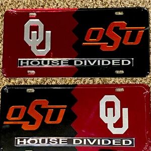 OU vs OSU house divided car license plates. 28 for one or get both for $55.